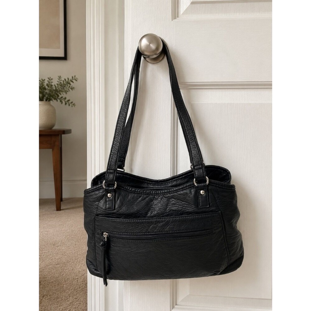 MultiSac Black Vegan Leather Multi Pocket Shoulder Bag